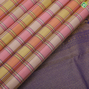Pastel multi color madras checks design blue gold zari peacock butta gatti border paalum pazhamum silk saree