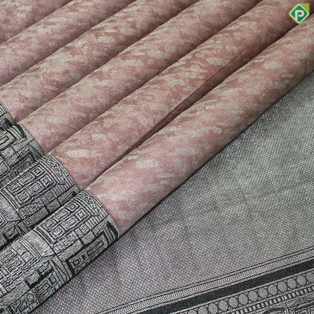 Dusty Pink silver Zari With Black Color Fancy trendy Silk Saree