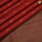 Rust Orange Gold Zari Checked Flower Motif Magenta Peacock Border Design Traditional Silk Saree