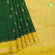 bottle green with zari butta meena work lemon yellow gold zari border kuppadam silk cotton saree