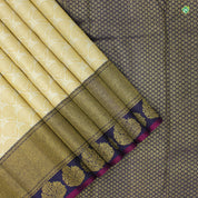 Cream sandal With Indigo Blue Small Flower Thread Work Motifs Trendy Silks Saree