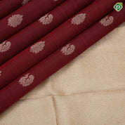 Maroon gold zari peacock fancy leaf butta design sandal gold zari rangoli design border traditional silk saree