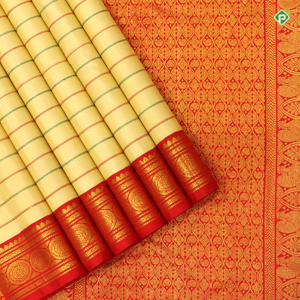 Sandal Colour Kanga Jamauna Border Dual Pallu And Dual Blouse Traditional Silks Saree