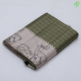 Dark color gold zari vairaoosi checks design cream deers printed fancy cotton saree
