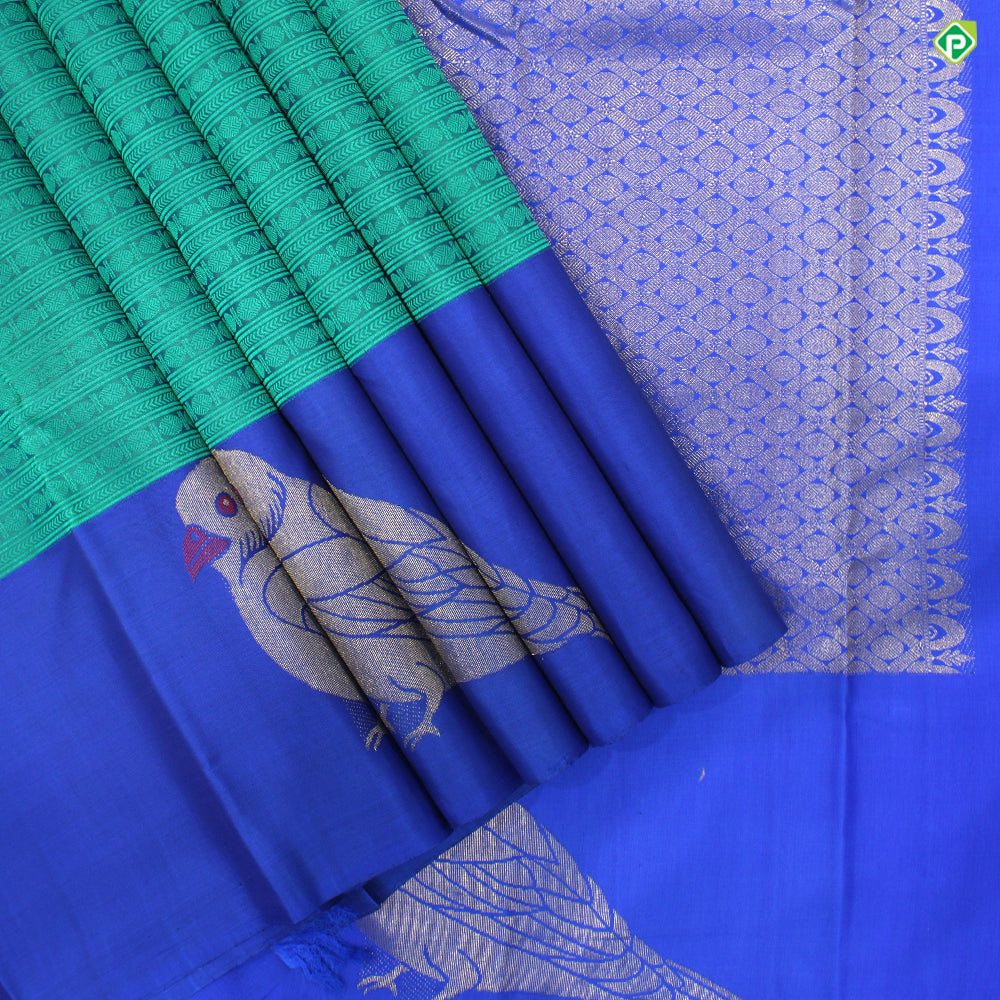 Emerald Green With Royal Blue Border Motifs Trendy Silks Saree