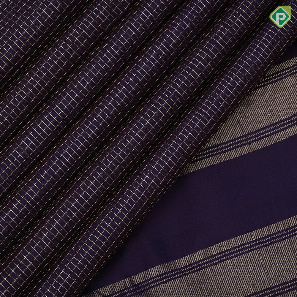 Purple blue gold zari kattam design self plain rettapet border traditional silk saree