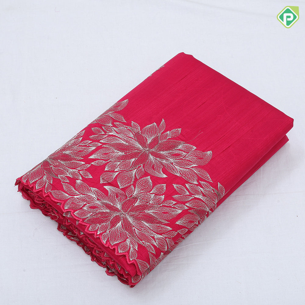 Raspberry pink silver zari fancy flower butta self color big floral embroidered border trending fancy saree