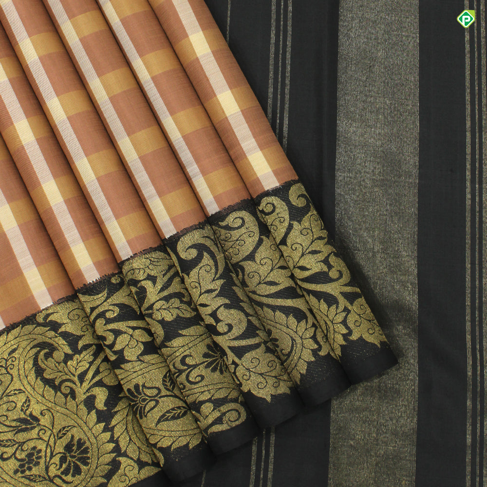 Onion Pink With Black Colour Thread Lines Floral Fancy Border Trendy Silks Saree