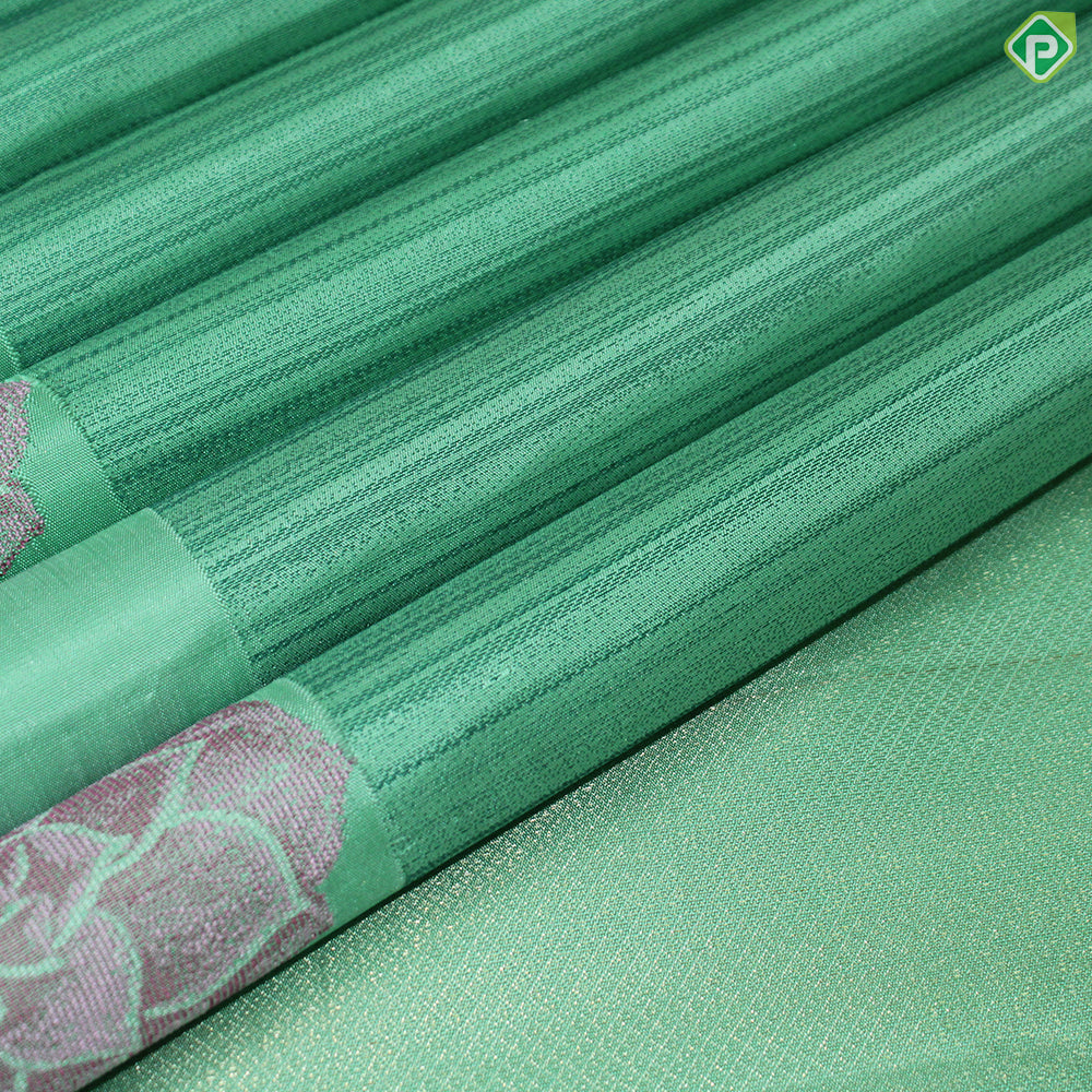 Pista Green Thread Work With Flower Motif Border Trendy Silk Saree