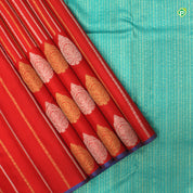 Chilly Red Colour Straight Veldhari Lines With Big Thilagam Border Motifs Trendy Silks Saree