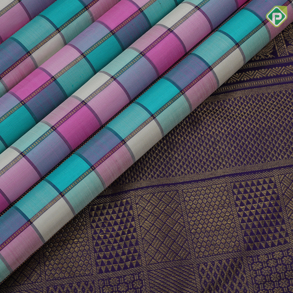 Multi color Paalum Pazhamum zari kattam Design royal blue gold zari multi design lines border traditional silk saree