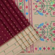 Magenta gold zari small flowers butta design cream white gold zari paithani border and pallu banaras style silk saree