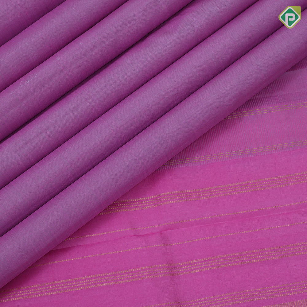 Lavender pink dual done plain weaved Baby pink gold zari butta line border plain traditional vintage silk saree