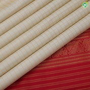 Half White gold zari rope checked design rani red gold zari peacock butta and thread work long border traditional silk saree