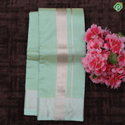 Pista green zari by zari tissue weaved silver zari fancy border 160 kan 8*4 dhoti 3 in 1 silk vesti set