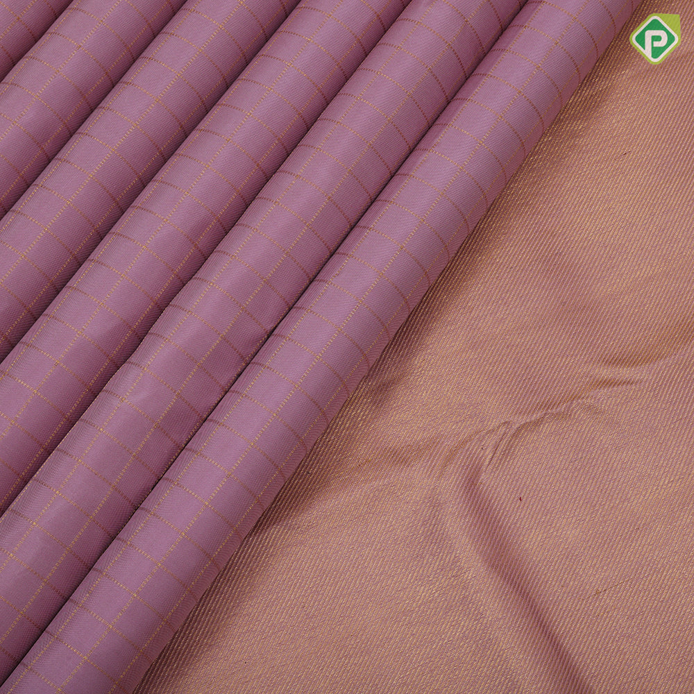 Blush Pestel Gold Zari Vairaoosi Checks Peacock Design Self Colour Bavanji Border Design Traditional Silk Saree