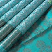 Silver Grey With Rexona Green Silk Thread Small Flower And Rexona Green Small Lines Border Trendy Designer Silk Saree
