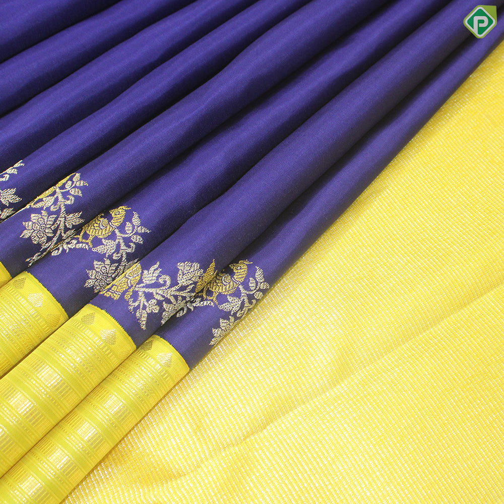 Royal Blue Plain Body Florescent Green Traditional Silk Saree