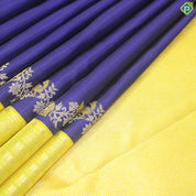 Royal Blue Plain Body Florescent Green Traditional Silk Saree