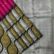 Hot Pink With Black Fancy Cross Peacock Border Motifs Trendy Silks Saree