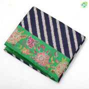Black base beige color zebra cross lines contrast base multi color embroidered cut work border fancy dola silk saree