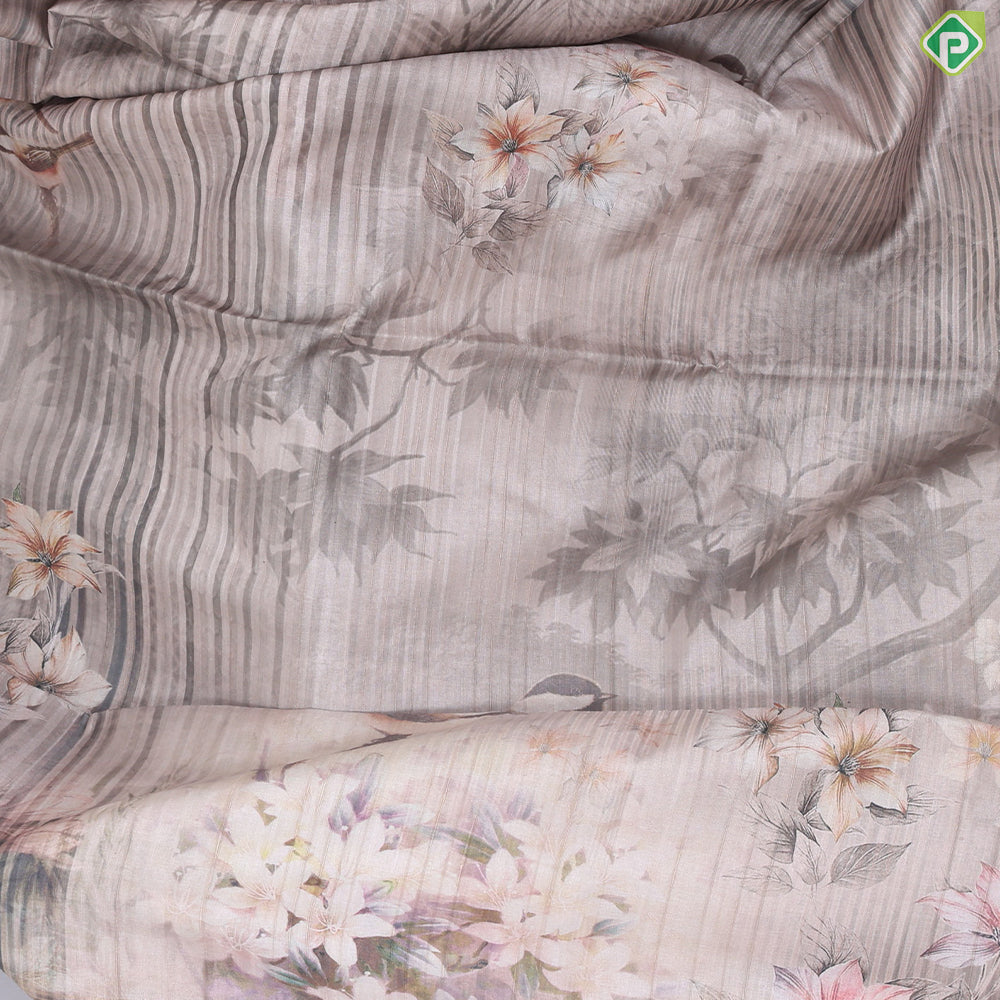 Army green base twitter bird and floral design zari edge fancy cotton saree