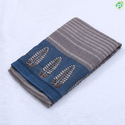 mahanthi green with cream lines design purple cream tree border fancy cotton saree