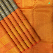 Pewter Grey With Peach Orange All Over Design Grand Wedding Silks Saree
