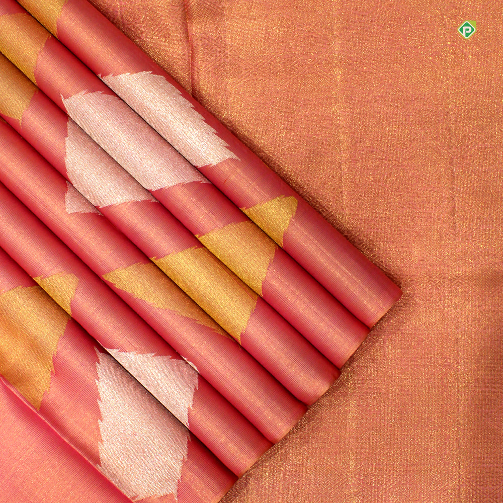 Bubble Cum Pink Triangle Shape Half Tissue Bridal Silks Saree