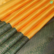 Mustard Yellow Gold Lines With Bottle Green Vanasingaram Design Border Traditional Silk Saree
