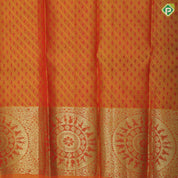 Multi color gold zari zig zag design orangish yellow gold zari big chakkaram butta border pattu paavadai lehanka