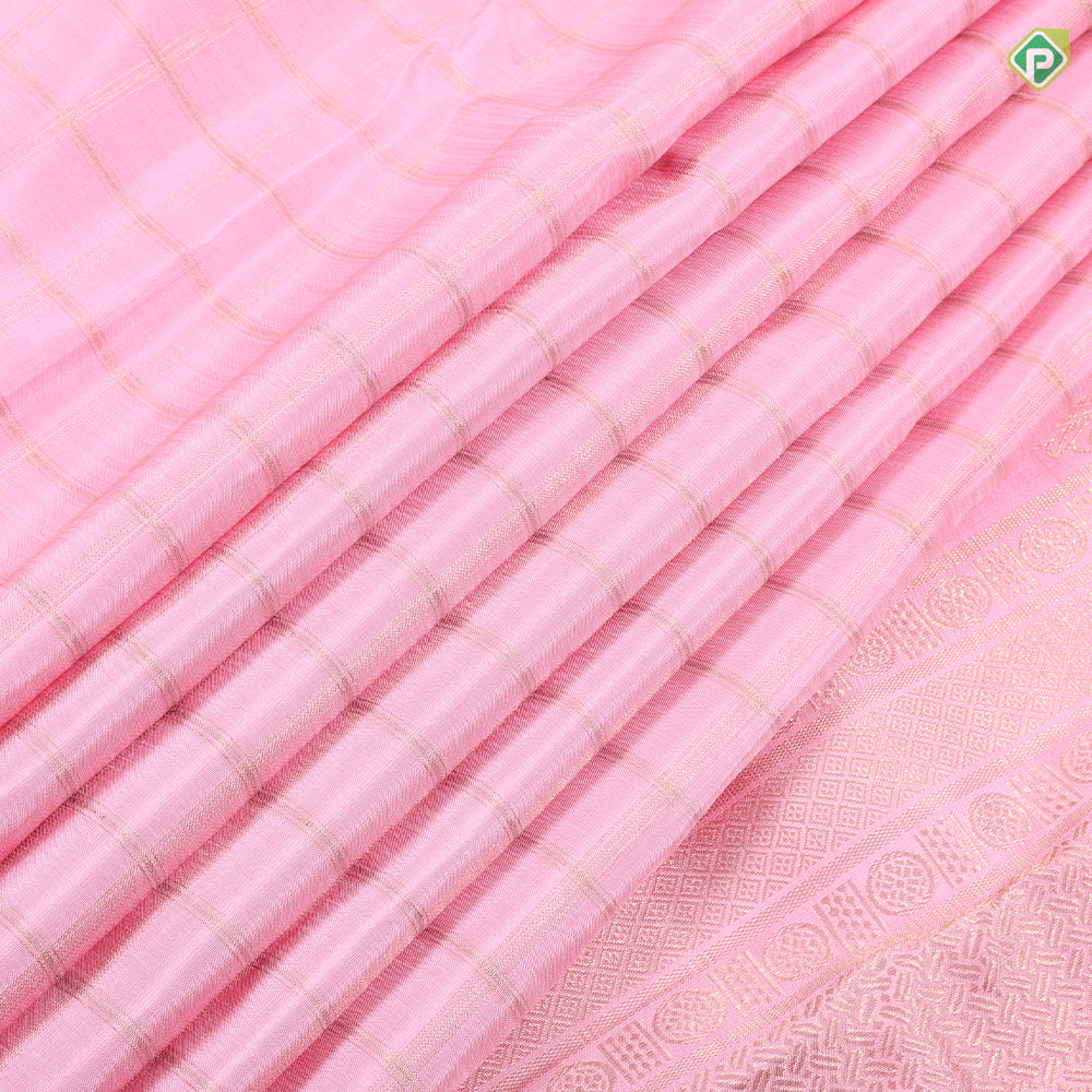 baby pink gold zari zari kattam design self rettapet border bridal silk saree