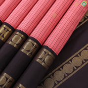 peach orange with brown checks gold zari rudraksham butta contrast rettapet border retro traditional silk saree