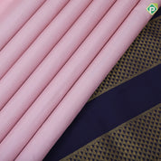 Peach pink plain weaved design indigo blue gold zari mayilkan border 10 yards madisar silk saree