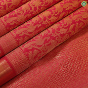 tomato red with gold zari vanasingaram design self gold zari border grand bridal silk saree