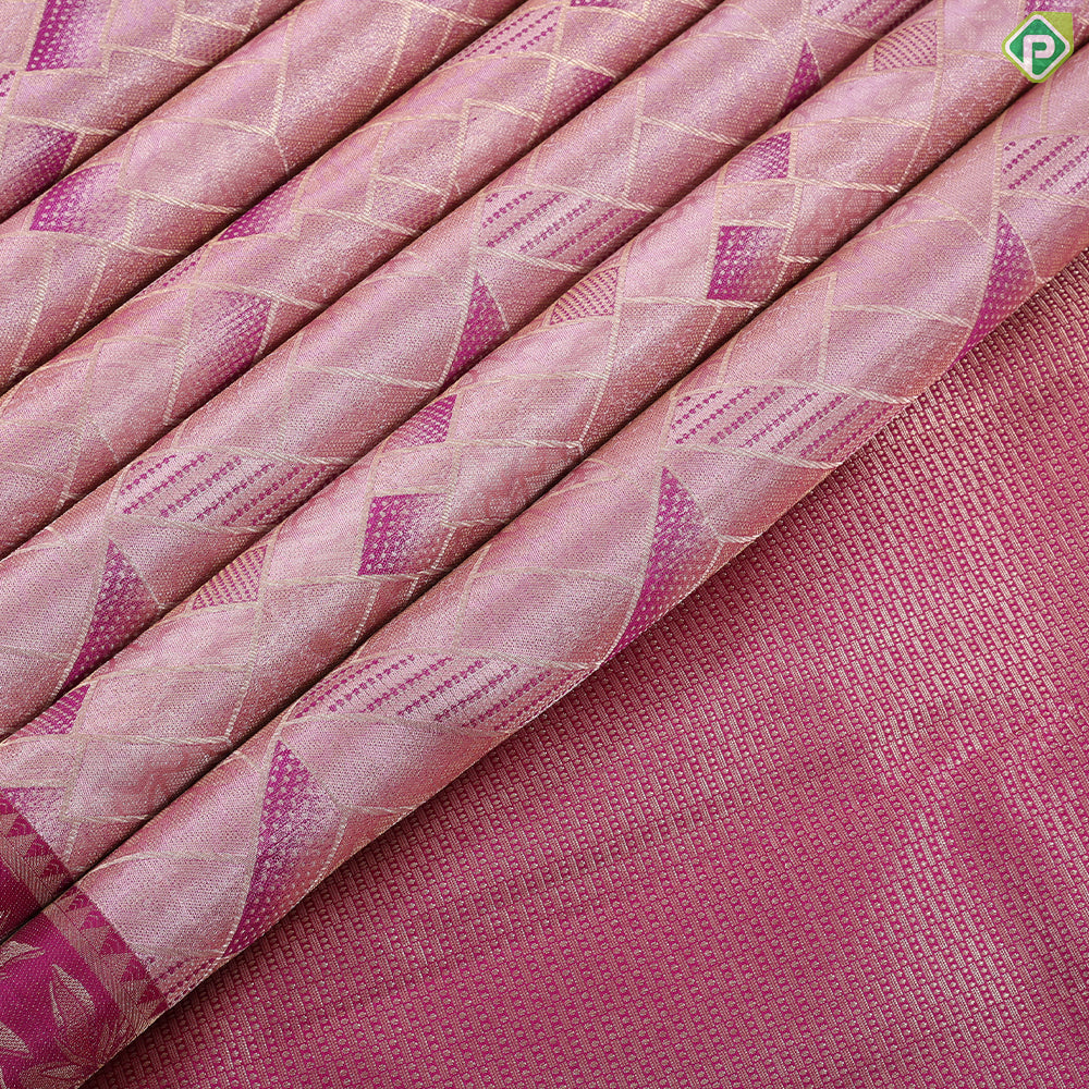 Onion pink gold zari geometric design Rani pink gold zari fancy flower border trendy tissue silk saree