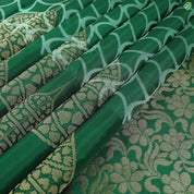 Bottle Green With Half White Rings Gold Zari Big Leaf Butta Motifs Border Trendy Linen Silk Saree