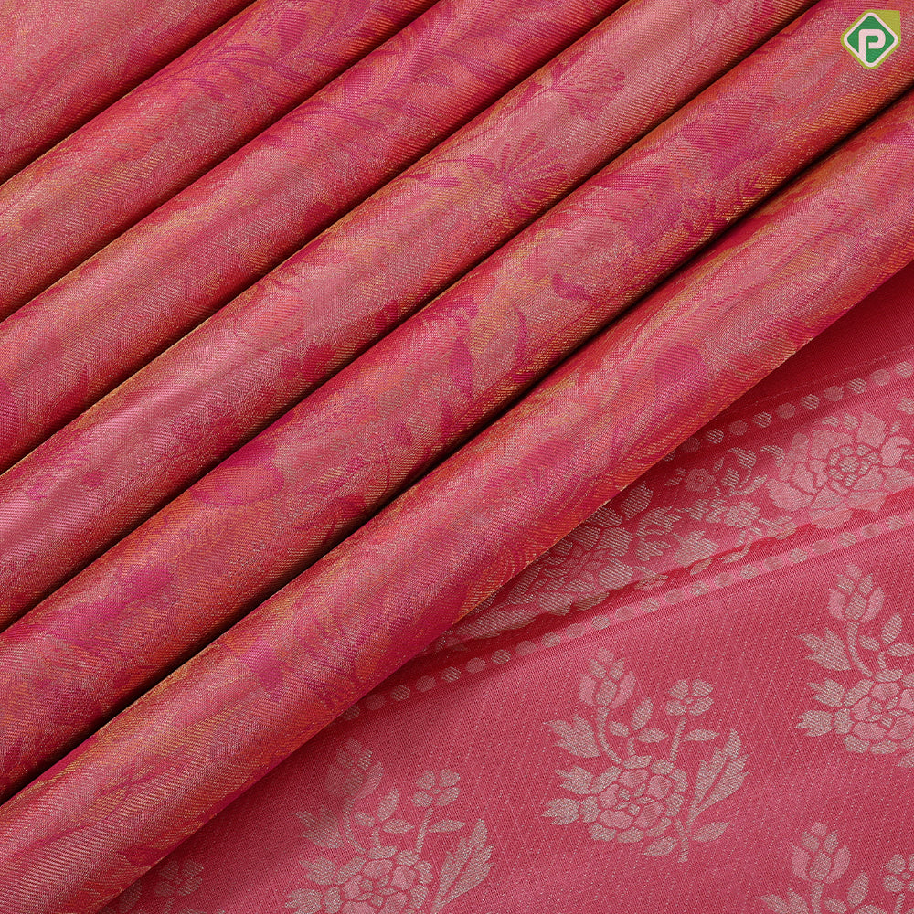 Pink self floral tissue weaved design borderless rani pink edge Trendy tissue silk saree