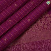 Purple base silk thread checks mid flower butta self gold zari fancy floral design border trendy designer silk saree