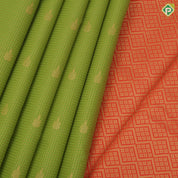 parrot green gold zari checks fancy flower butta fanta orange gold zari rangoli border Art silk saree