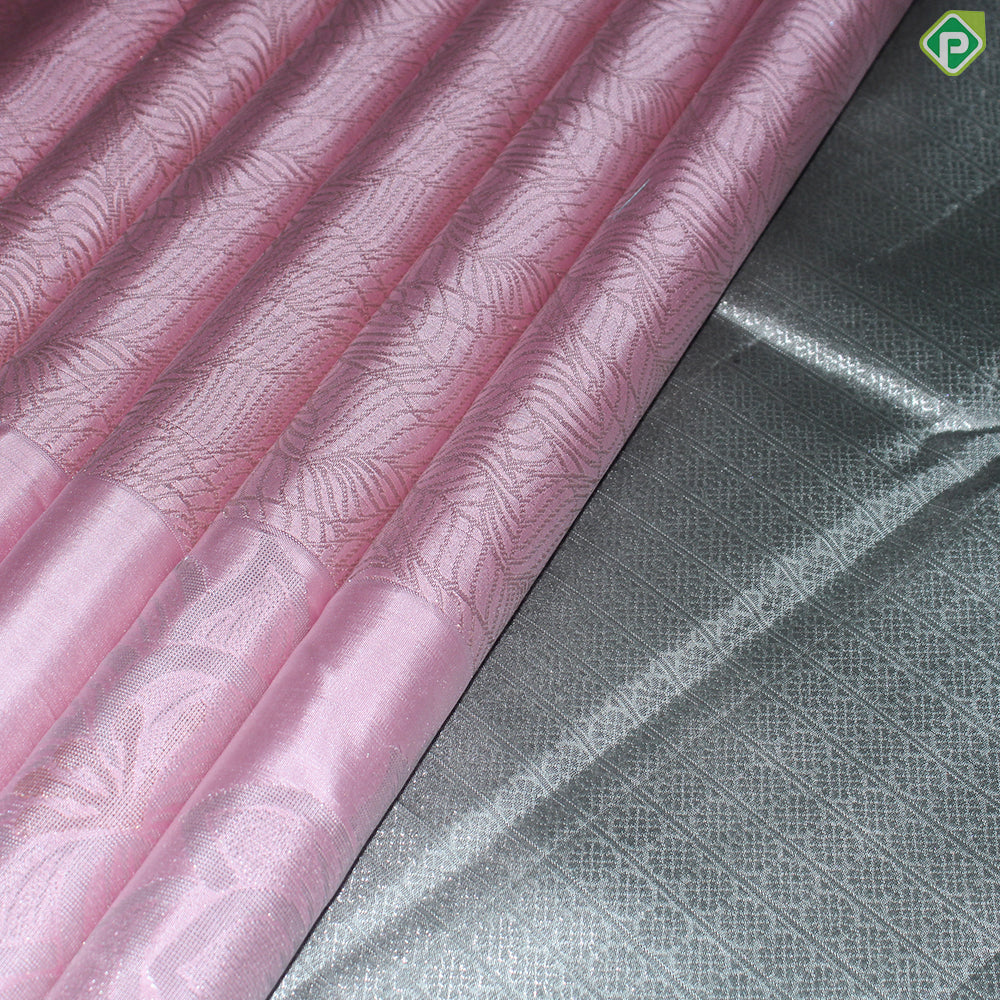 Baby Pink Silver Zari With Self Color Border fancy Trendy Silk Saree