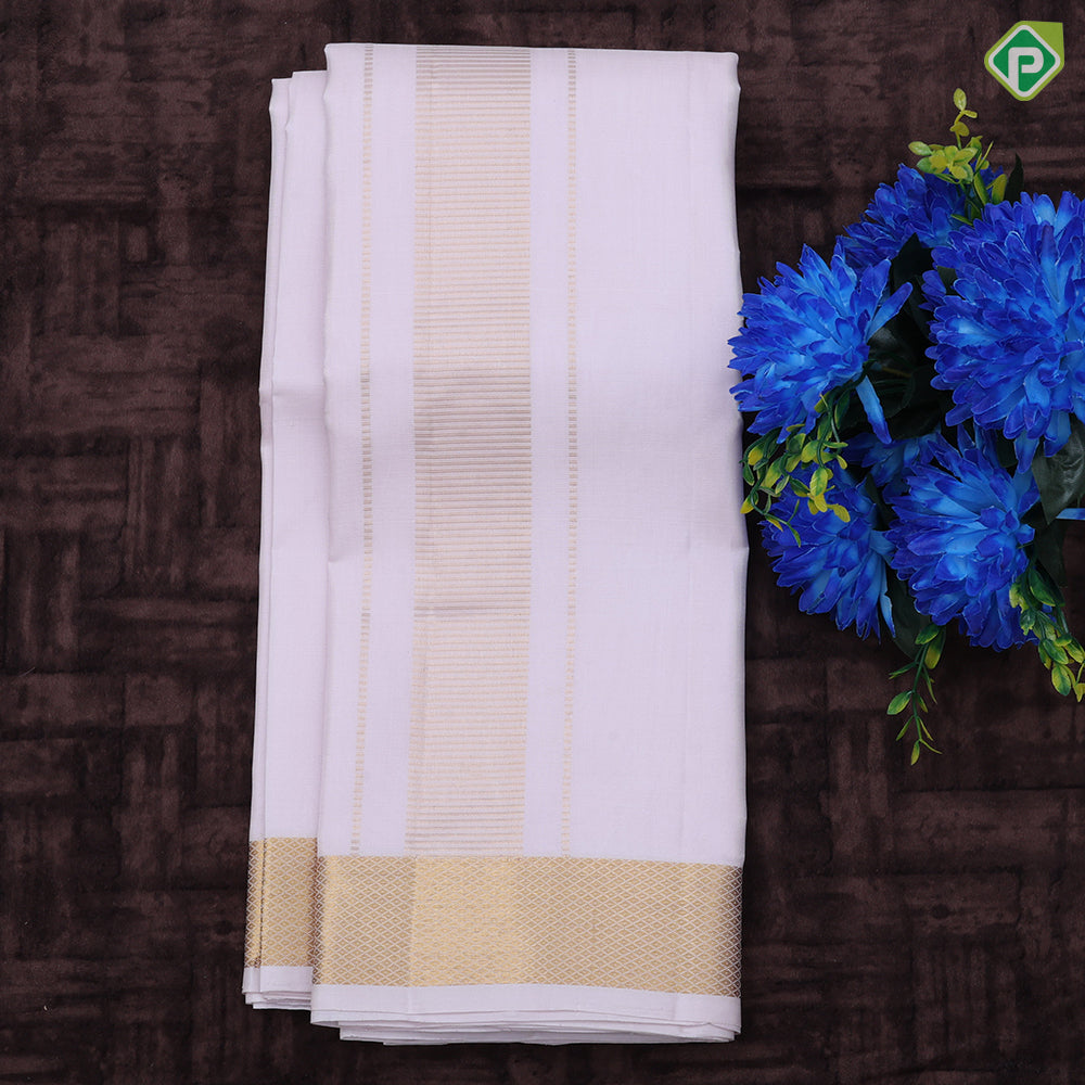 Light Lavender gold zari mayilkan border 8*4 Dhoti 3 in 1 Vesti Set