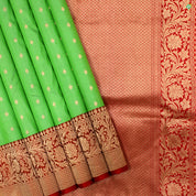 Pista Green With Chilly Red Colour Small Flower Motifs Pure  Banarasi Silks Saree
