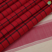 Chilly Red Thread Checked Design Sandal Wood Lines Border Design Traditional Silk Saree
