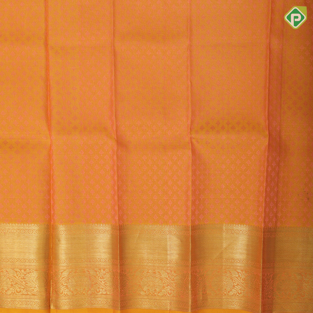 Pink gold zari grand floral design yellow gold zari border pattu paavadai lehanka