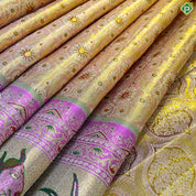 Onion Pink With Silver Gold Zari Floral Design Baby Pink Pythonic Border Grand Bridal Silk Saree