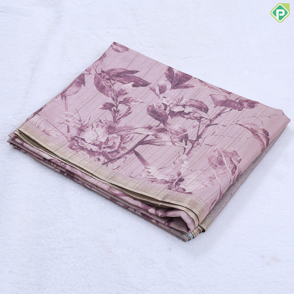 wood beige self plant leaves design gold zari edge border fancy cotton saree