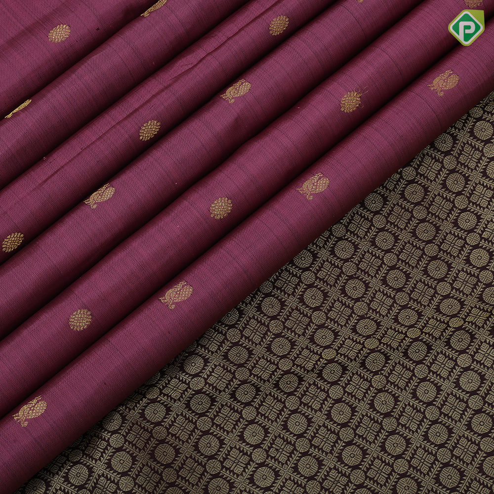 Dark Onion Gold Zari Peacock Chagaram Butta Design Coffee Brown Vanasingaram Border Design Traditional Silk Saree