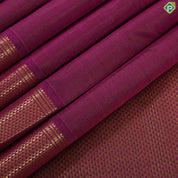 Rani pink small gold zari vairaoosi lines design self gold zari mayikan border Madisar 9 yards silk saree