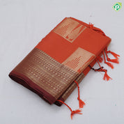 Rust Orange Gold Zari Butta Design Brown Floral Border Design Soft Art Saree